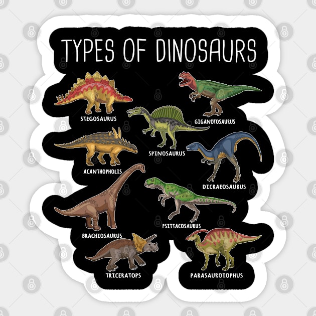 Kids Types Of Dinosaurs Dino Identification Gift Sticker by TeddyTees